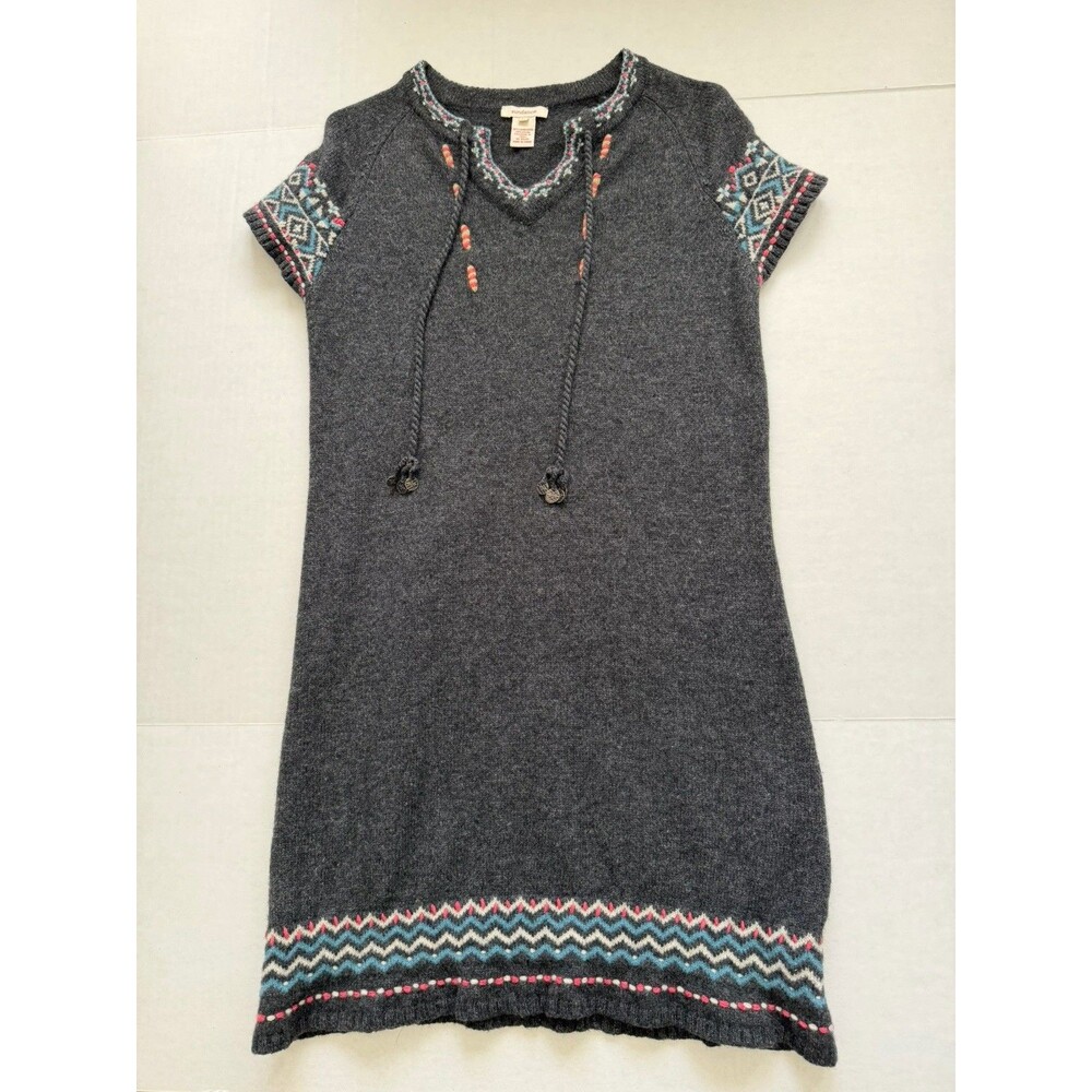Sundance Catalog Lambswool Sweater Dress Nordic Fair Isle Embroidery Boho Gray M